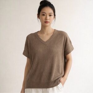 Andree by Unit Green Boxy Textured Short Sleeve Sweater